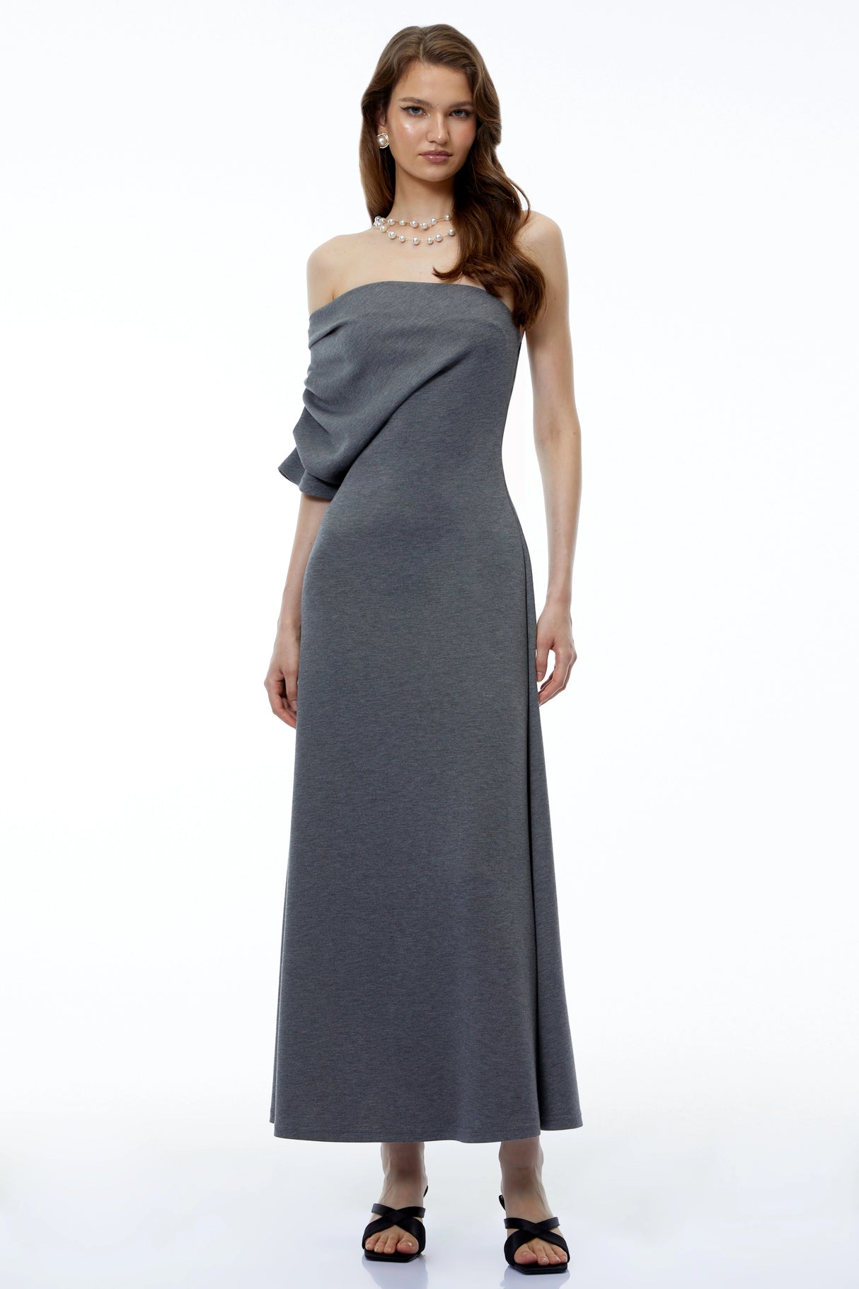 Ophelia Grey Off Shoulder Bodycon Maxi Dress