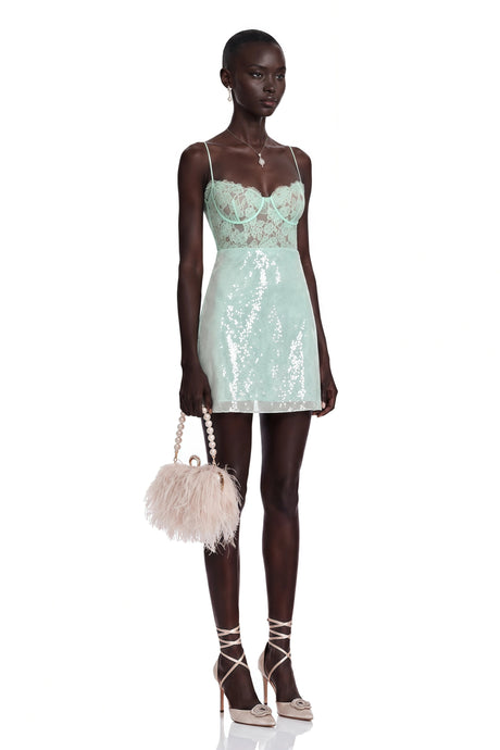 Ester Mini Dress Mint Green Lace Bustier Sequin