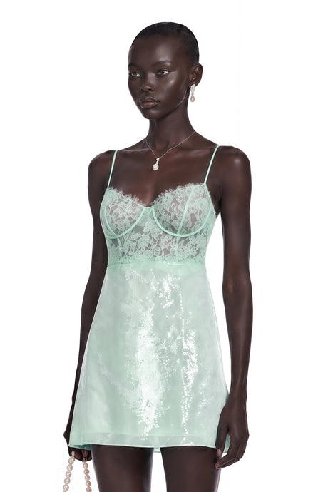 Ester Mini Dress Mint Green Lace Bustier Sequin