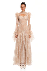 Ophelia Neutral Mock Neck Lace Maxi Dress