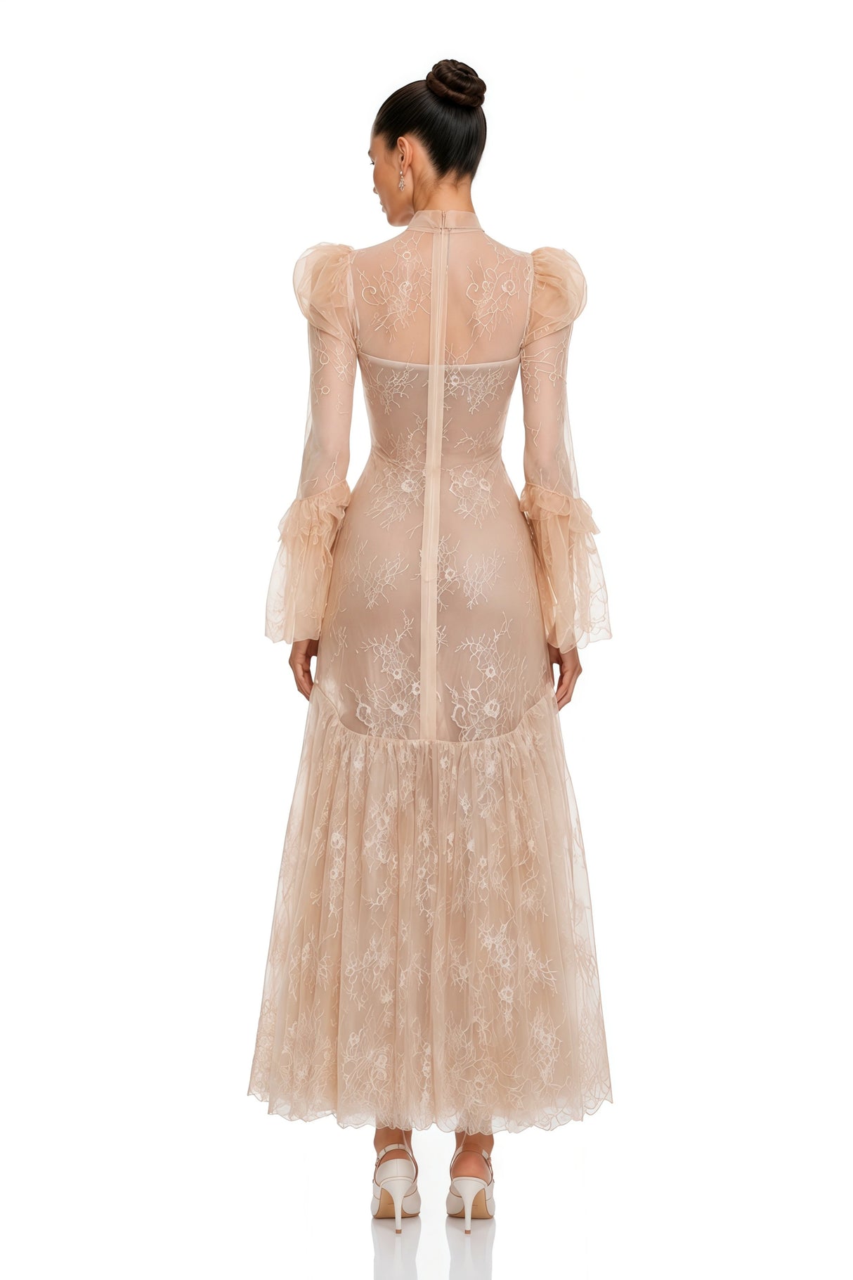 Ophelia Neutral Mock Neck Lace Maxi Dress