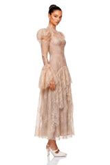 Ophelia Neutral Mock Neck Lace Maxi Dress