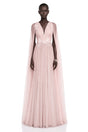 Ophelia Pink Mesh Ruched Maxi Dress with Cape
