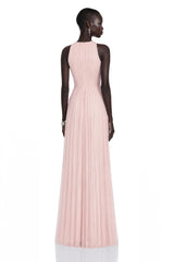 Ophelia Pink Mesh Ruched Maxi Dress with Cape