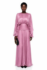 Ophelia Pink Pleated Glossy Maxi Dress