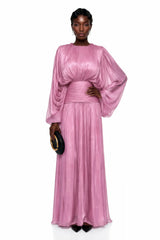 Ophelia Pink Pleated Glossy Maxi Dress