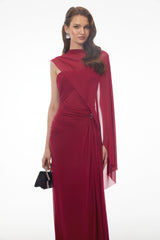 Ophelia Red Off Shoulder Ruched Maxi Dress