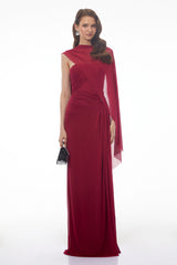 Ophelia Red Off Shoulder Ruched Maxi Dress