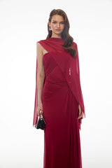 Ophelia Red Off Shoulder Ruched Maxi Dress