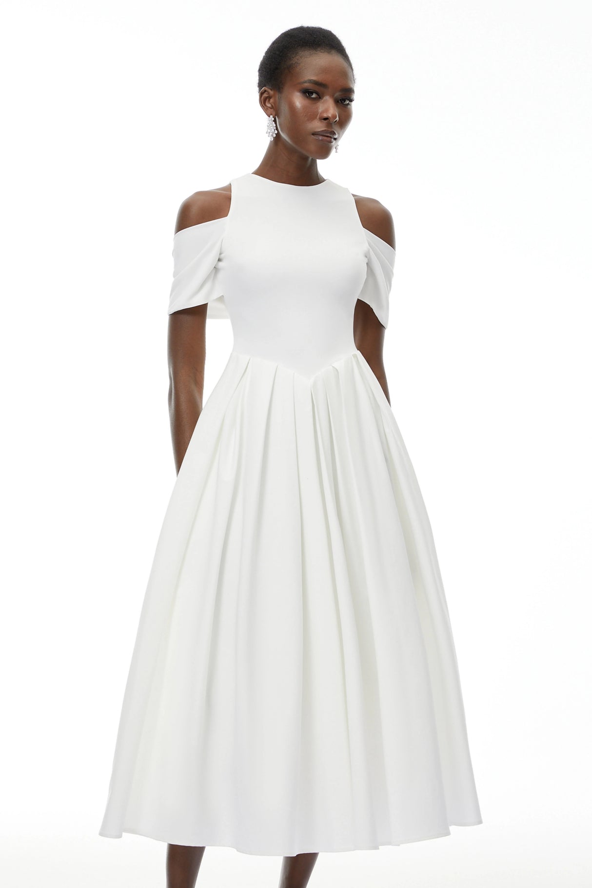 Ophelia White Pleated Midi Dress with Selftie