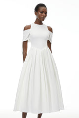 Ophelia White Pleated Midi Dress with Selftie