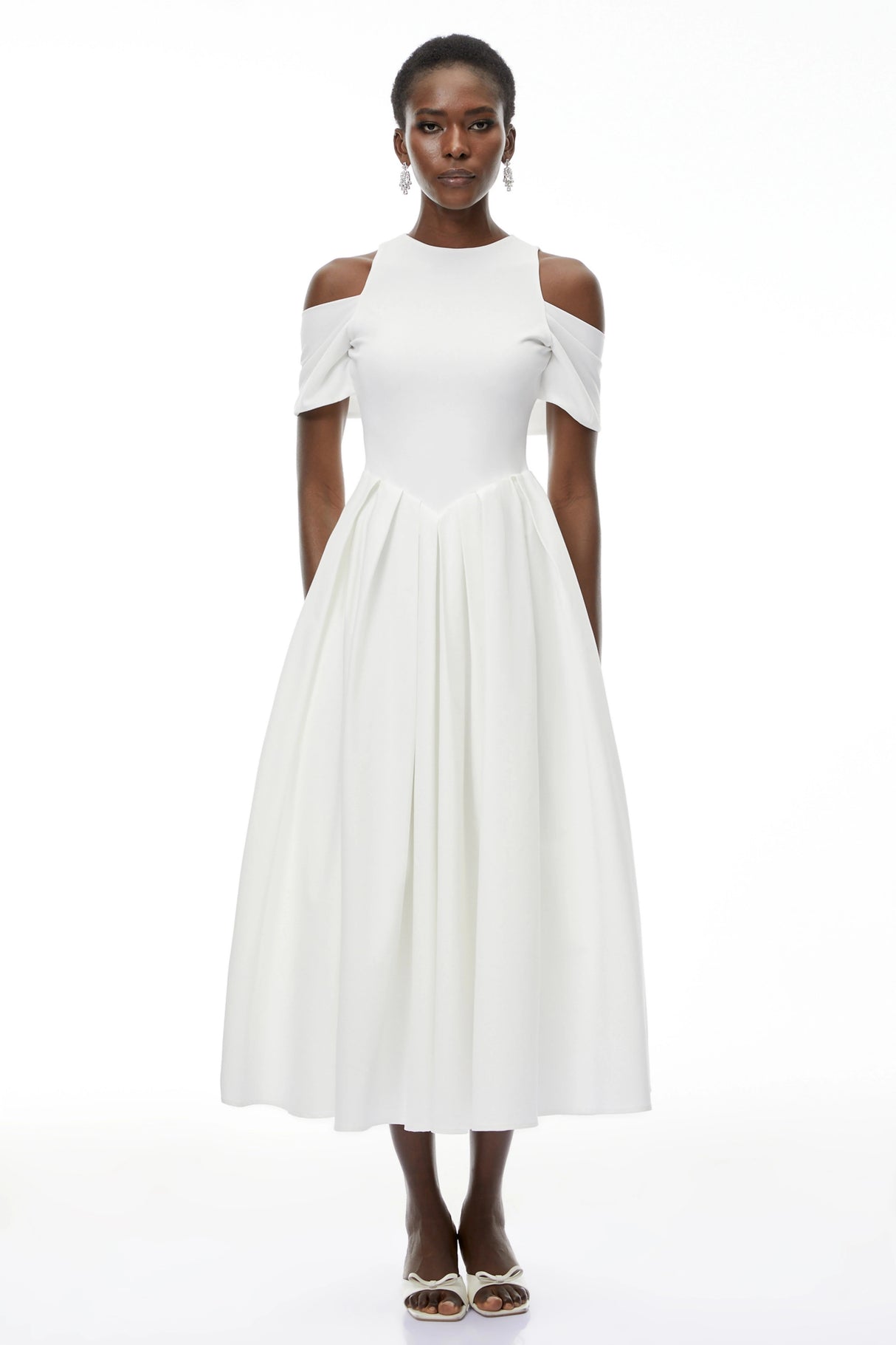Ophelia White Pleated Midi Dress with Selftie