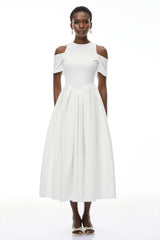 Ophelia White Pleated Midi Dress with Selftie