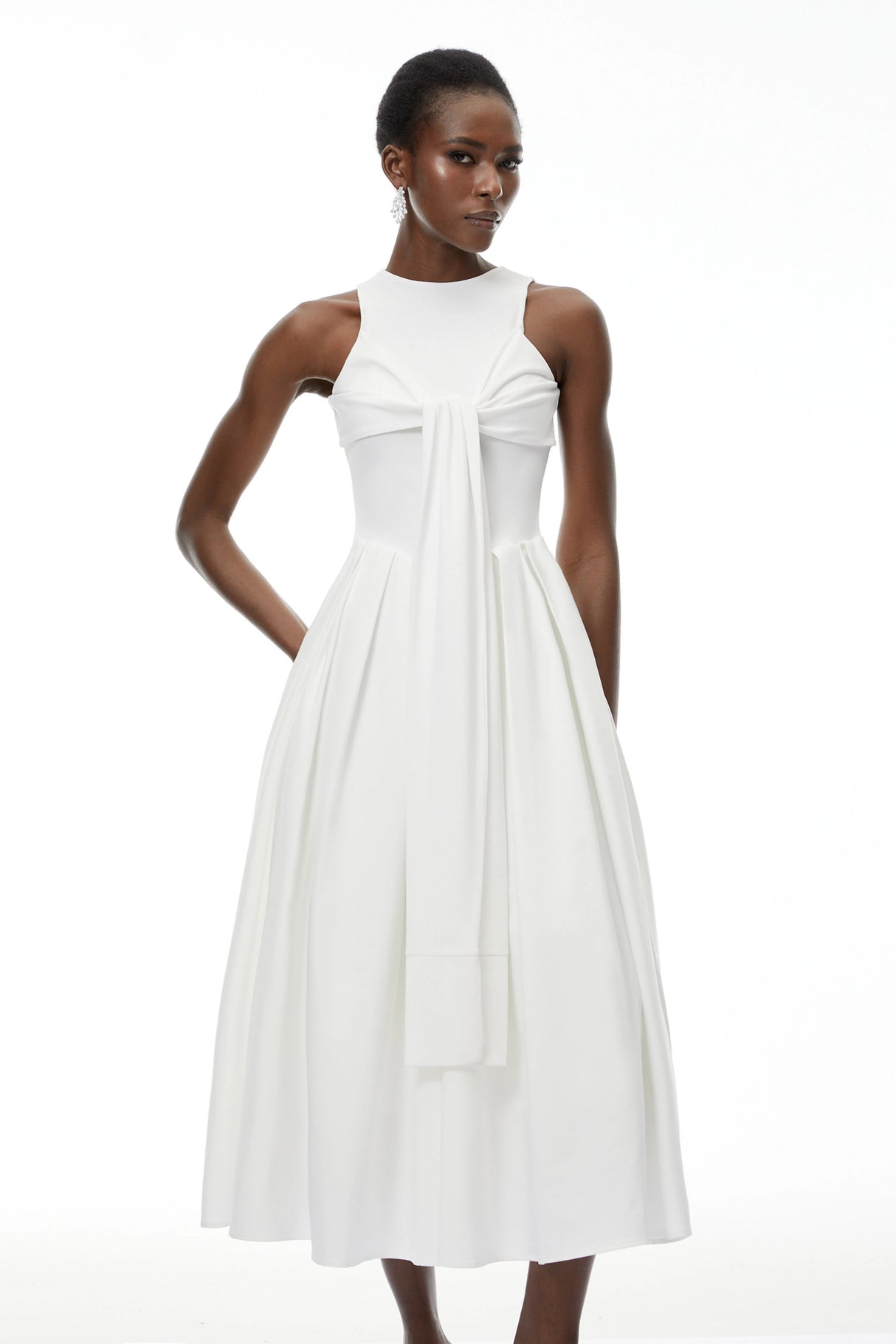 Ophelia White Pleated Midi Dress with Selftie
