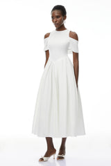 Ophelia White Pleated Midi Dress with Selftie