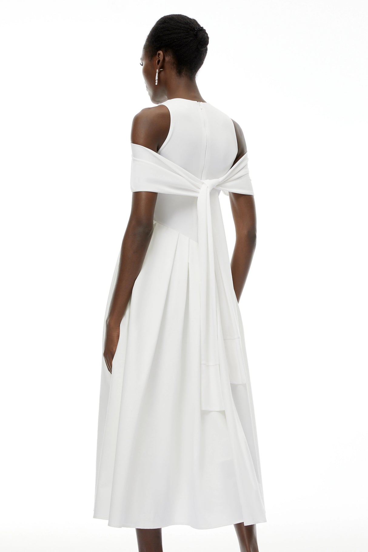 Ophelia White Pleated Midi Dress with Selftie