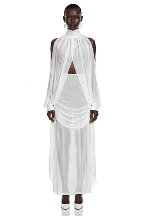 Ophelia White Turtleneck Ruched Top  Skirt Set