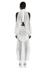 Ophelia White Turtleneck Ruched Top  Skirt Set