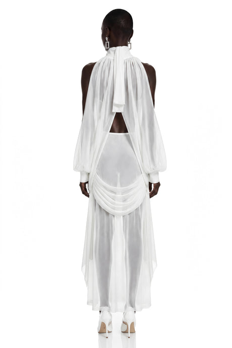 Clementina White Turtleneck Ruched Top & Skirt Set