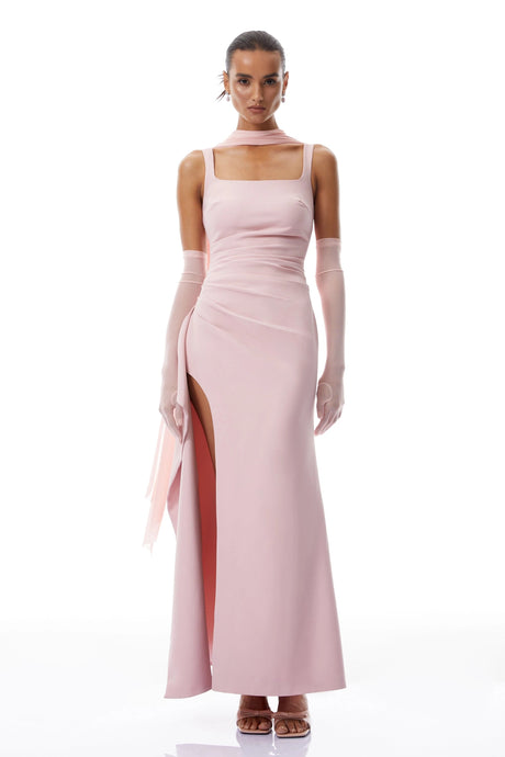Angela Maxi Dress Pink Scarf Detail Gathered