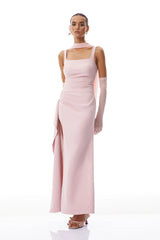 Ophélie Pink Scarf Detail Gathered Maxi Dress