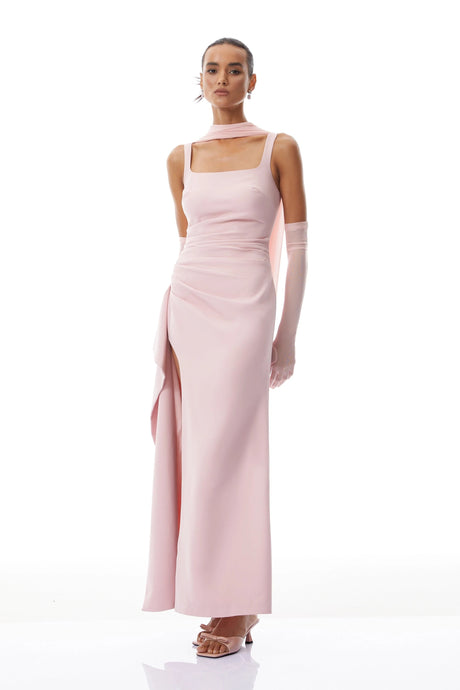 Angela Maxi Dress Pink Scarf Detail Gathered