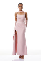Ophélie Pink Scarf Detail Gathered Maxi Dress