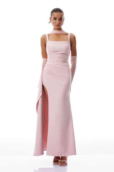Angela Maxi Dress Pink Scarf Detail Gathered