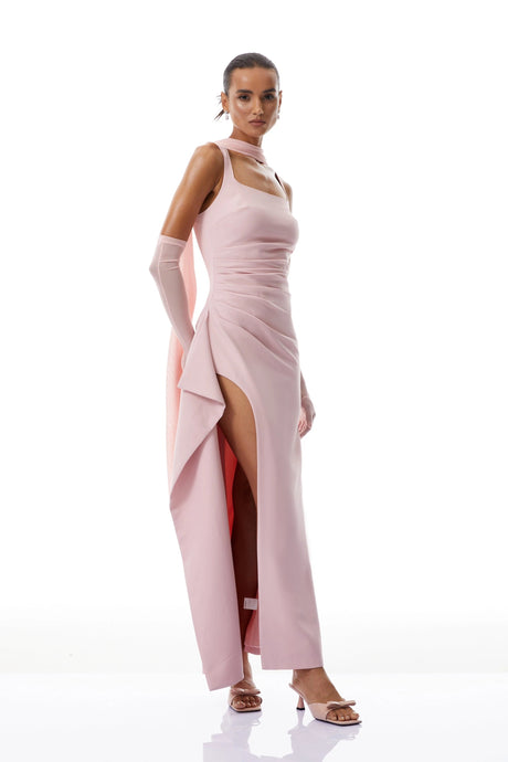 Angela Maxi Dress Pink Scarf Detail Gathered