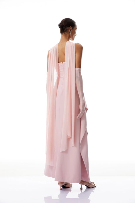 Angela Maxi Dress Pink Scarf Detail Gathered