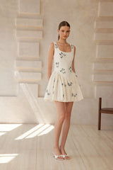 Ophélie White Butterfly Embroidered Mini Dress