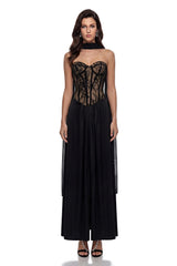Oria Black SemiSheer Lace Panel Maxi Dress