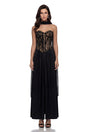 Oria Black SemiSheer Lace Panel Maxi Dress