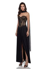 Oria Black SemiSheer Lace Panel Maxi Dress