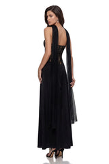Oria Black SemiSheer Lace Panel Maxi Dress
