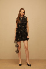 Oriane Black 3D Petal Mini Dress