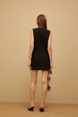Oriane Black 3D Petal Mini Dress