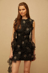 Oriane Black 3D Petal Mini Dress