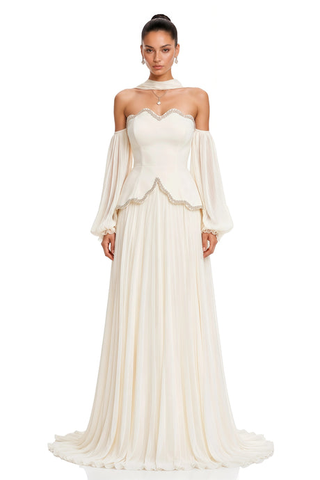 Agnese Maxi Dress White Off Shoulder Puff Sleeve