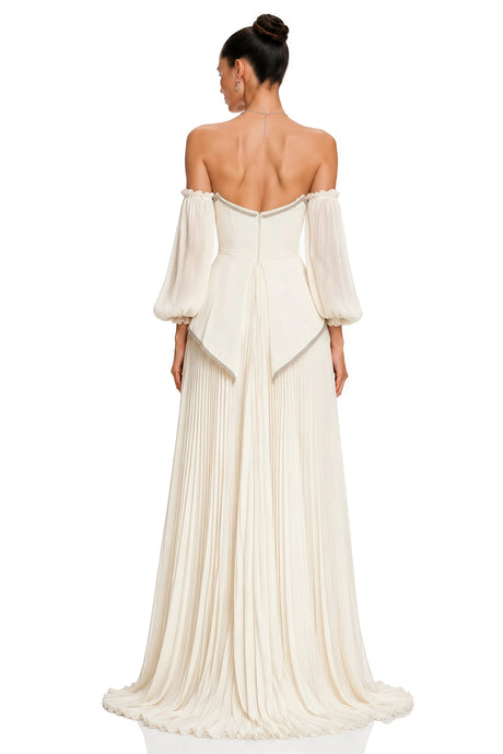 Agnese Maxi Dress White Off Shoulder Puff Sleeve