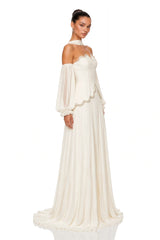 Oriane White Off Shoulder Puff Sleeve Maxi Dress