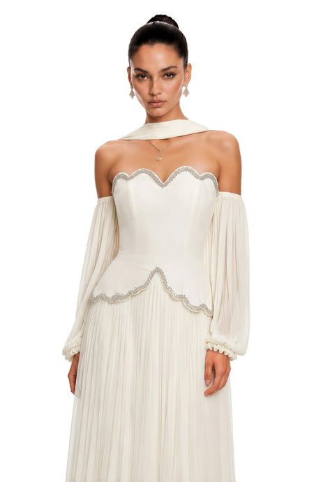 Agnese Maxi Dress White Off Shoulder Puff Sleeve