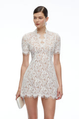 Orinthia White VNeck Lace Mini Dress