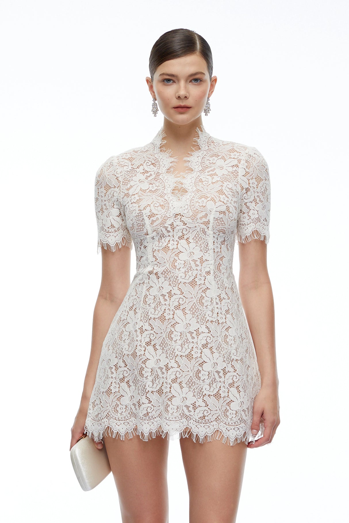 Orinthia White VNeck Lace Mini Dress