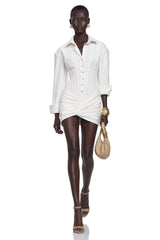 Orlane White CinchedWaist Pleated Mini Shirt Dress