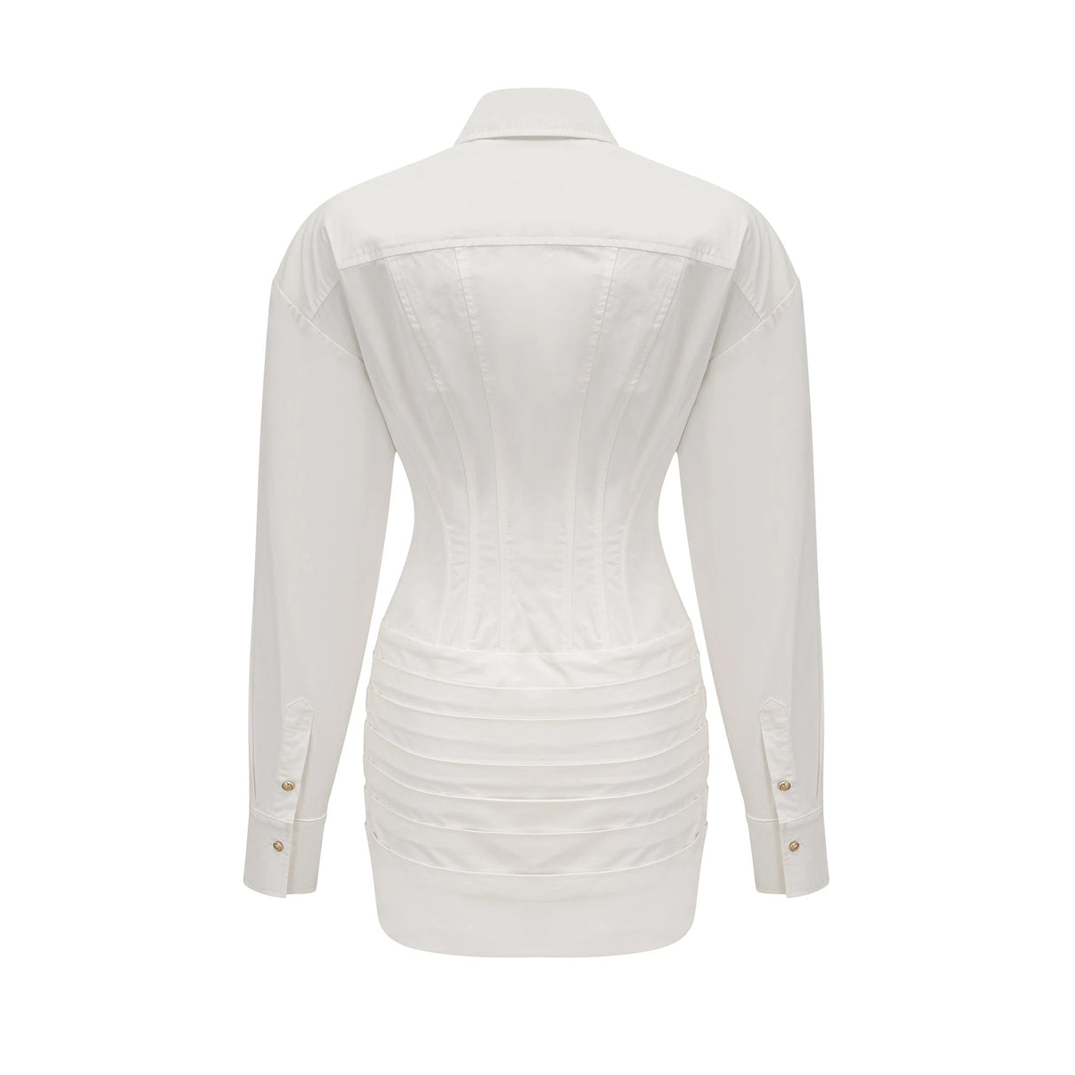 Orlane White CinchedWaist Pleated Mini Shirt Dress
