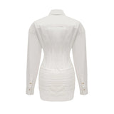 Orlane White CinchedWaist Pleated Mini Shirt Dress