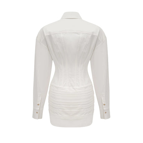 Riccarda Dress White Cinched-Waist Pleated Mini Shirt