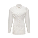 Orlane White CinchedWaist Pleated Mini Shirt Dress