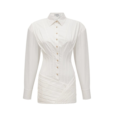 Riccarda Dress White Cinched-Waist Pleated Mini Shirt